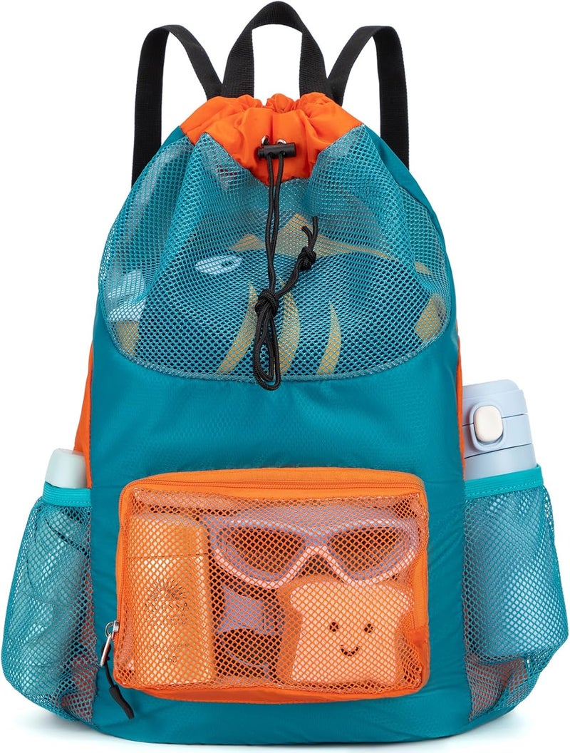 Veious Swim Bag for Kids Drawstring Backpack for Boys Lightweight Mesh Beach Backpack Swimming Pool Sports Gym String Bag Green - Image 1